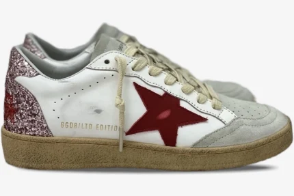 Golden Goose Ballstar Pink Glitter Star Red Distressed Leather