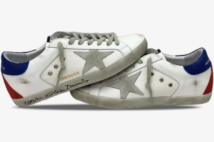Golden Goose Superstar Distressed Leather Canvas White Blue Red - Image 8