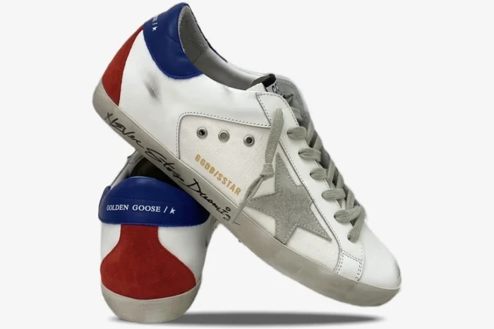 Golden Goose Superstar Distressed Leather Canvas White Blue Red - Image 9