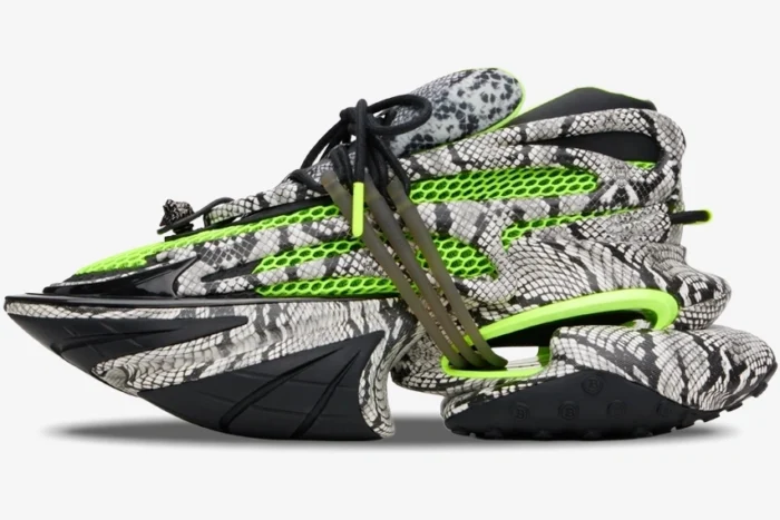 Balmain Unicorn Low Top Neoprene & Leather Grey Snake - Image 2
