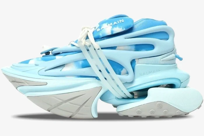 Balmain Unicorn Low Top Neoprene & Leather Blue Sky - Image 3