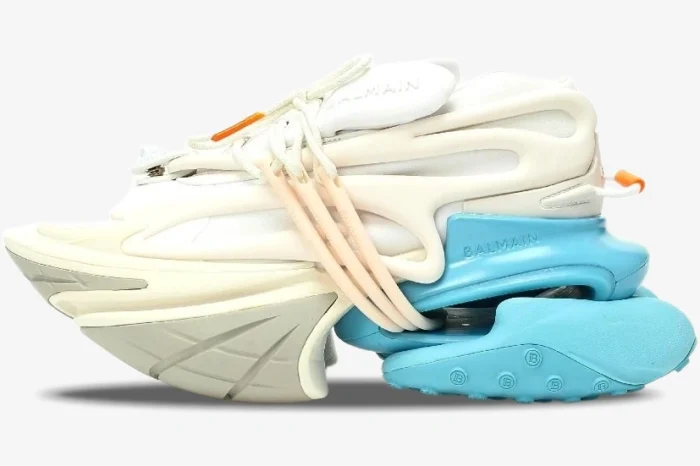 Balmain Unicorn Low Top Neoprene & Leather White Blue - Image 3