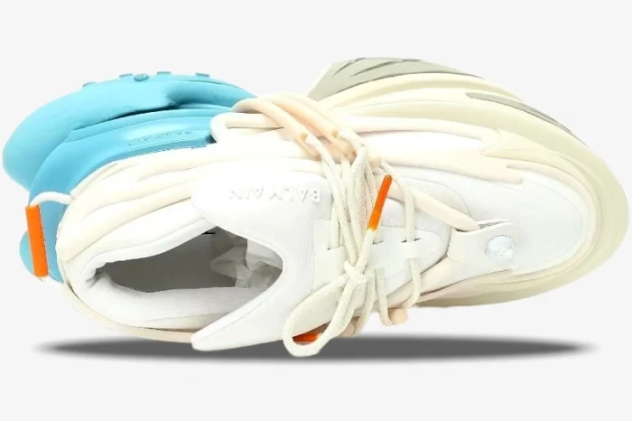 Balmain Unicorn Low Top Neoprene & Leather White Blue - Image 4