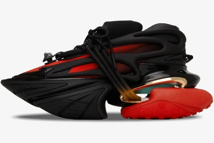 Balmain Unicorn Low Top Neoprene & Leather Black Red - Image 3