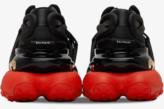 Balmain Unicorn Low Top Neoprene & Leather Black Red - Image 4