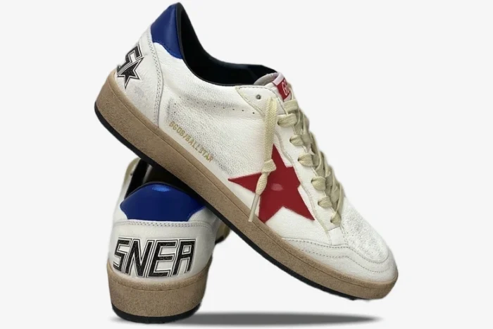 Golden Goose BallStar Distressed Leather White Blue Red - Image 8