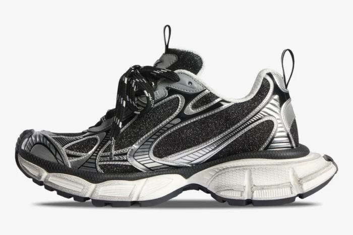 Balenciaga 3XL Black/Silver Glitter Distressed Sneaker - Image 4