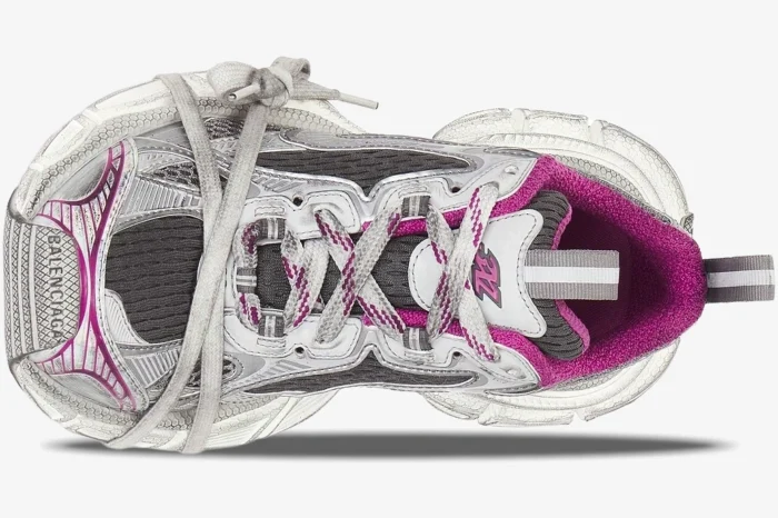 Balenciaga 3XL Silver Pink Distressed Sneaker - Image 4