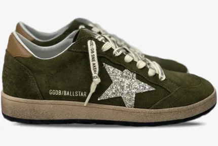 Golden Goose Ball Star Distressed Suede Sneakers Olive