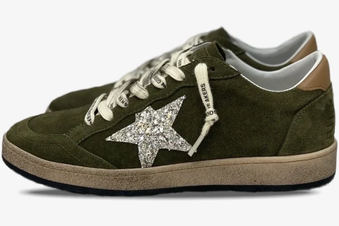 Golden Goose Ball Star Distressed Suede Sneakers Olive - Image 3
