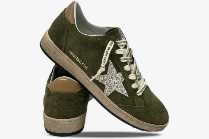 Golden Goose Ball Star Distressed Suede Sneakers Olive - Image 4