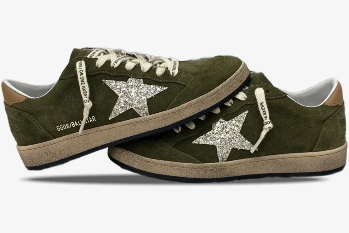Golden Goose Ball Star Distressed Suede Sneakers Olive - Image 5