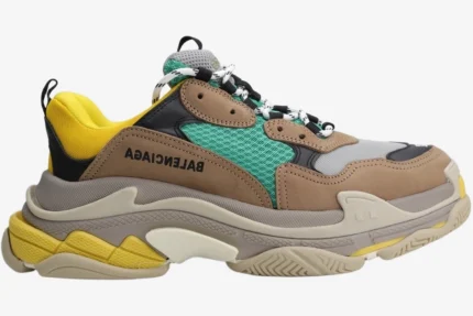 Balenciaga Triple S 'Curry' sneakers in brown, yellow, and tan, side profile view. - SKU 533882W09O22311