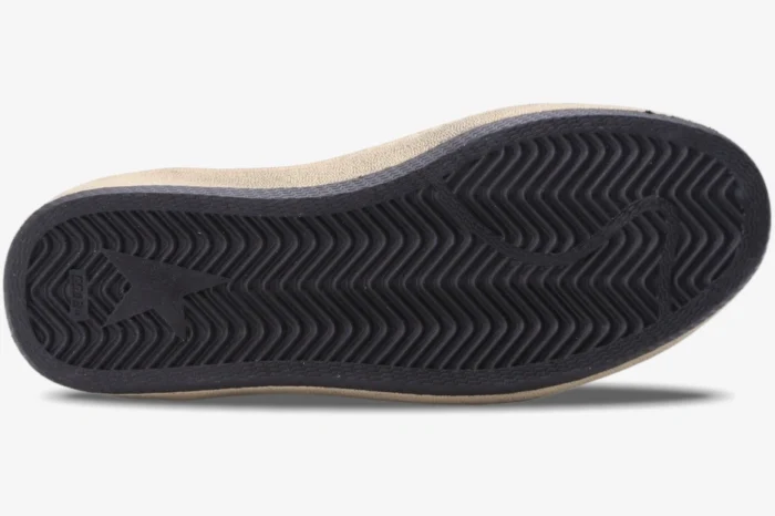 Bottom view of the black herringbone rubber sole on a Golden Goose Ball Star sneaker with star logo. - SKU GWF00117.F002517.10893
