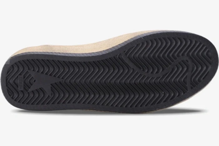 Bottom view of the black rubber sole on a Golden Goose Ball Star sneaker with herringbone tread. - SKU GWF00117.F002517.10892