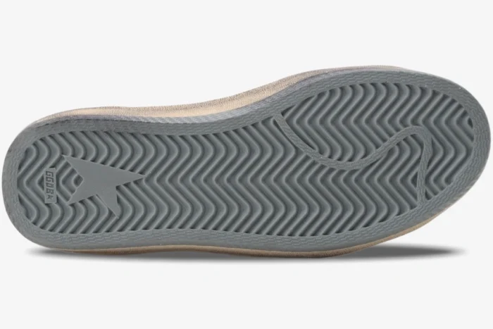 Bottom view of the grey rubber sole of Golden Goose Ball Star sneakers with herringbone tread. - SKU GWF00117.F002573.10915