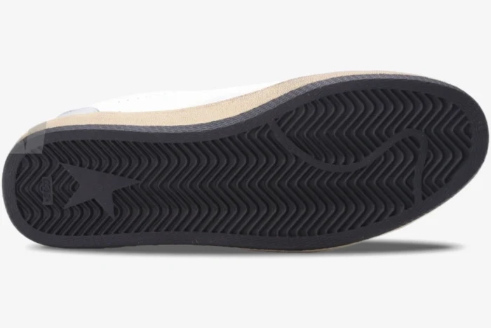 Bottom view of Golden Goose Ball Star sneakers showing the black rubber sole with star logo. - SKU GWF00117.F002517.10272