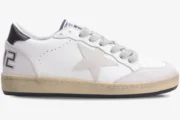 Golden Goose Ball Star white grey black distressed leather sneaker side profile view