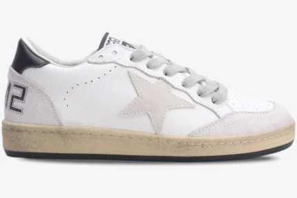 Golden Goose Ball Star white grey black distressed leather sneaker side profile view