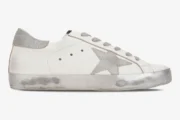 Golden Goose white and silver Super-Star sneakers shown from a side profile view. - SKU GMF00101.F000312.10273