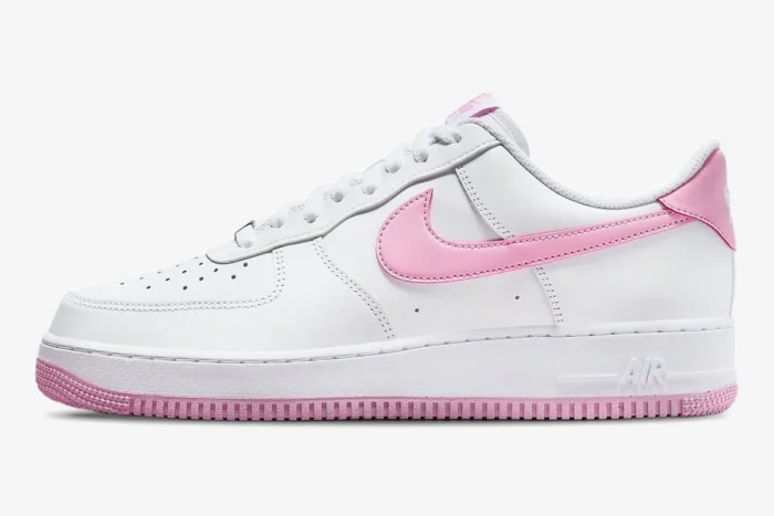 Nike Air Force 1 Low 'Bubblegum' sneaker in white and pink, side profile view. - SKU FJ4146-101