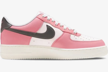 Side profile of Nike Air Force 1 Low Neapolitan sneakers in pink, white, and chocolate brown. - SKU FQ6850-621