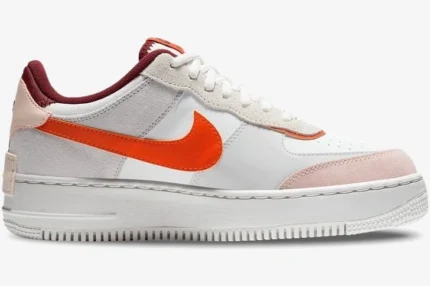 Nike Air Force 1 Shadow in Orange Pearl, side profile view with white and pink accents. - SKU CU8591-600