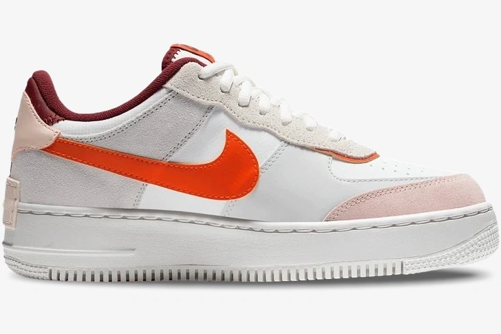 nike-air-force-1-shadow-orange-pearl-side-view-cu8591-600-904-013 Nike Air Force 1 Shadow in Orange Pearl, side profile view with white and pink accents. - SKU CU8591-600